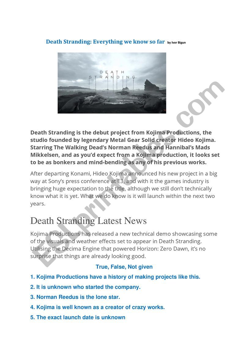 Death Stranding IELTS worksheet