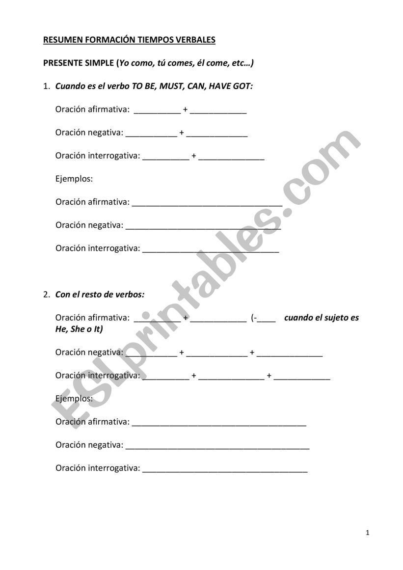 Verb tenses review worksheet