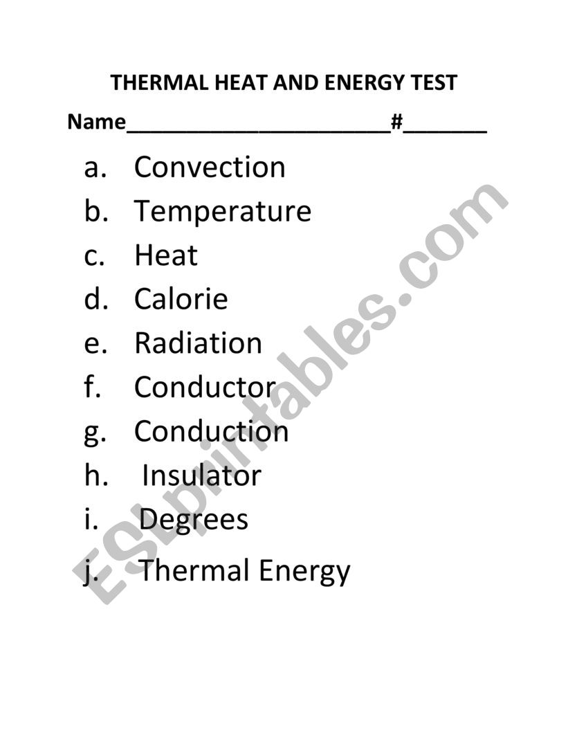 thermal heat worksheet