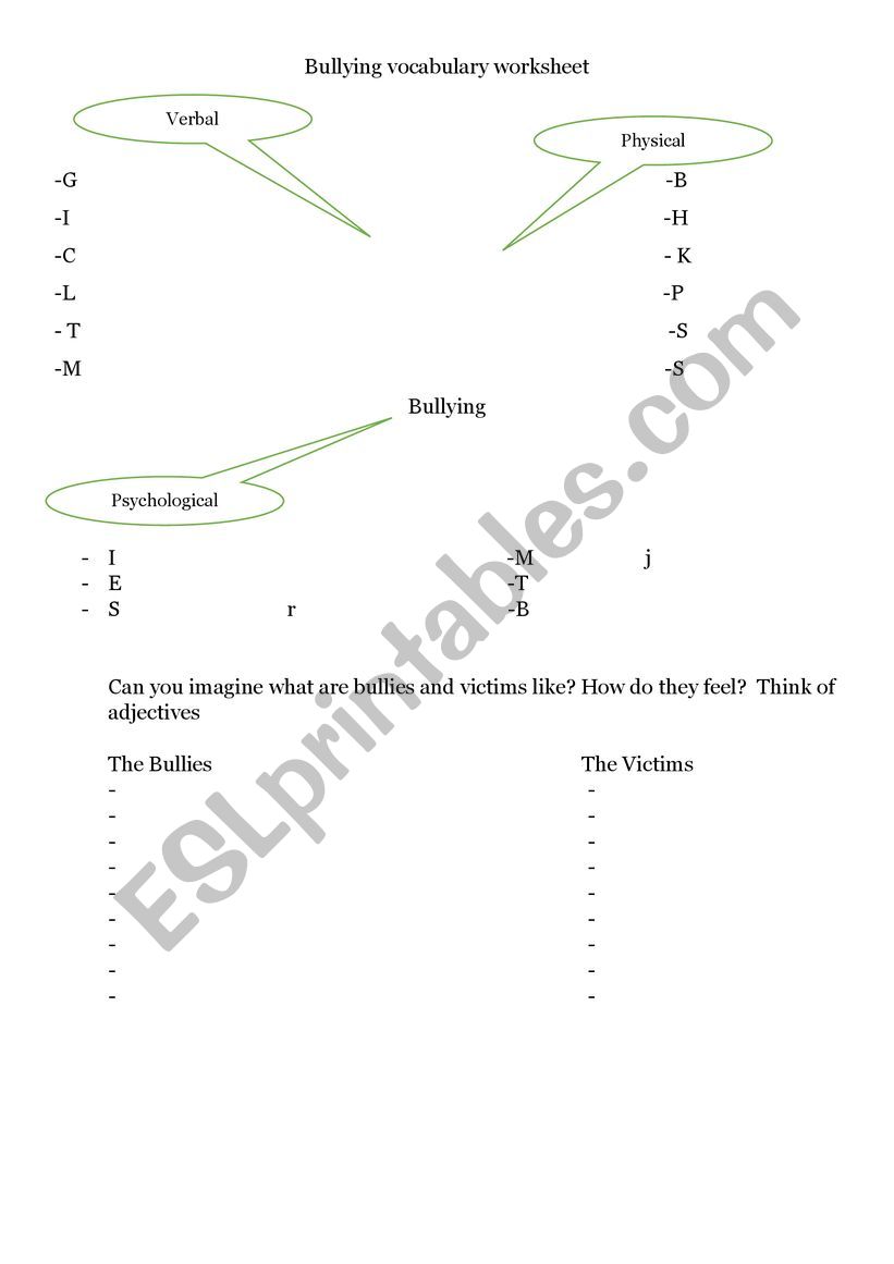 Bullying vocabulary worksheey worksheet