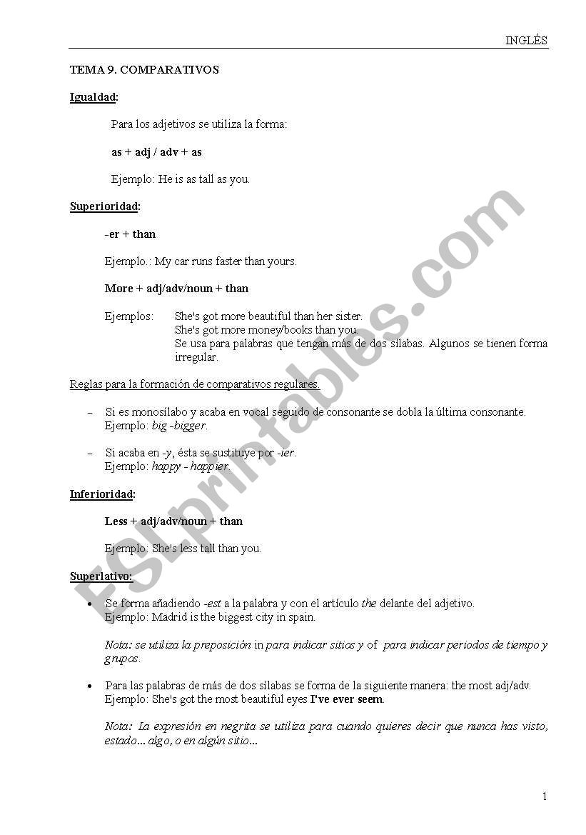 Comparative and superlative forms