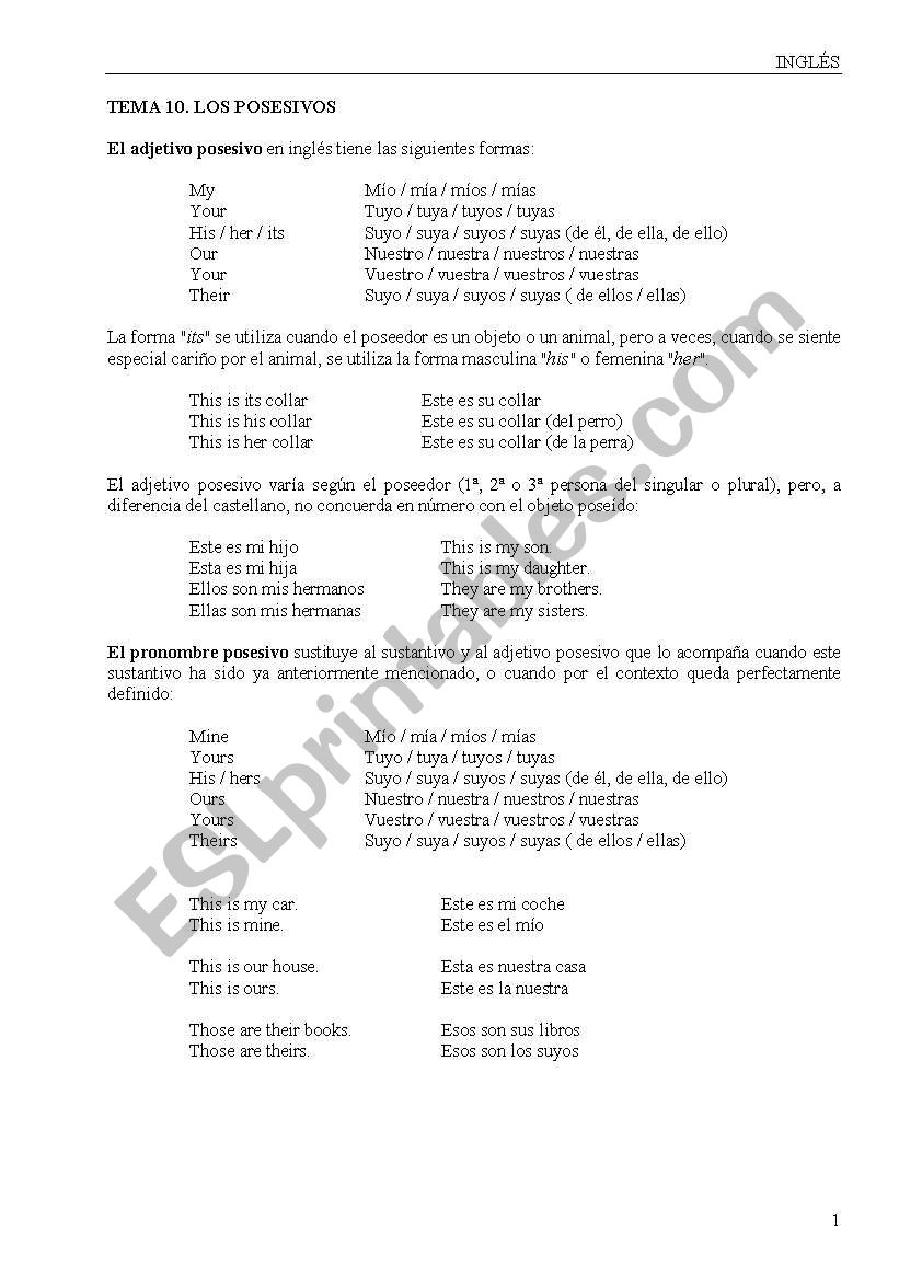 Possessive worksheet