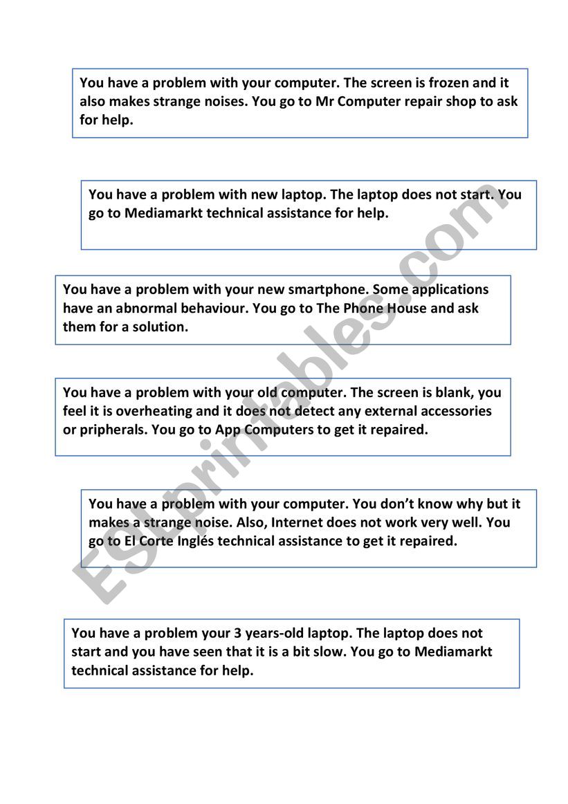 Computer Breakdowns worksheet
