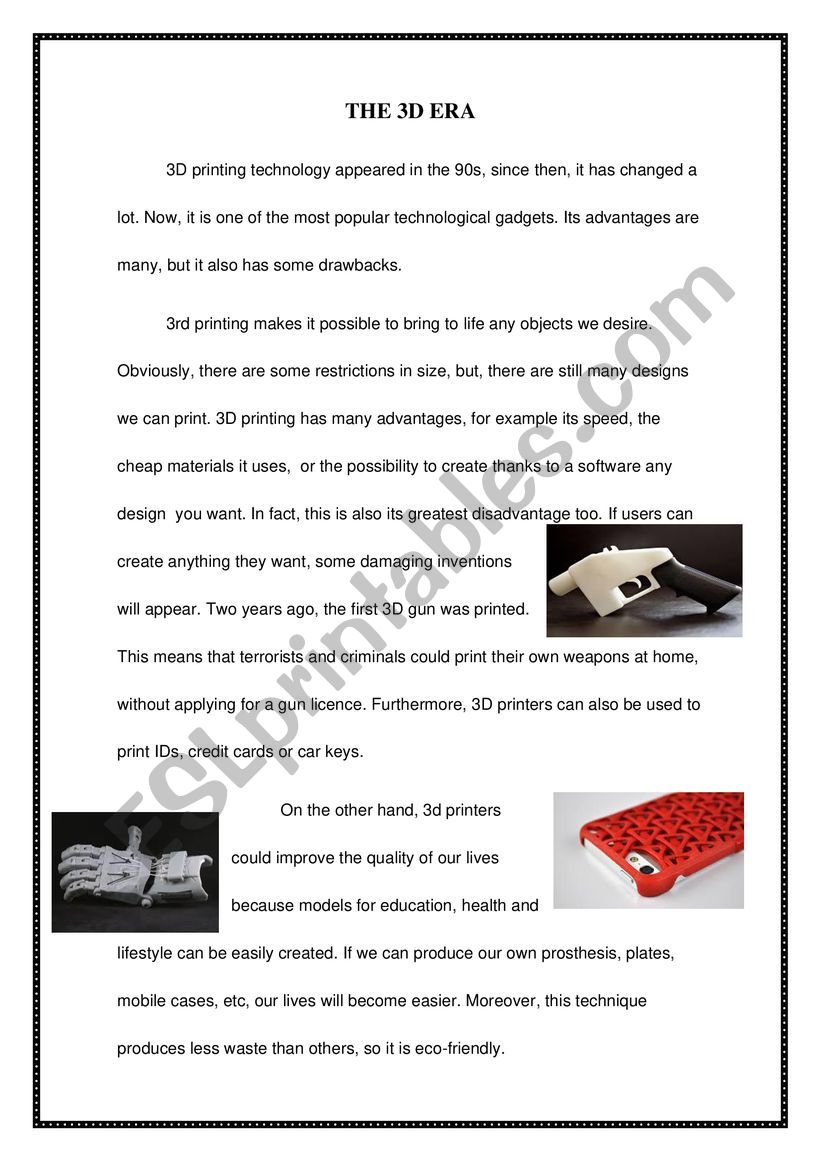 3D printing worksheet