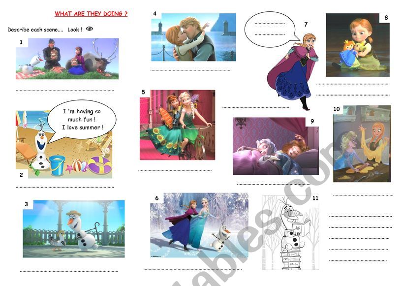 Frozen scenes to describe worksheet