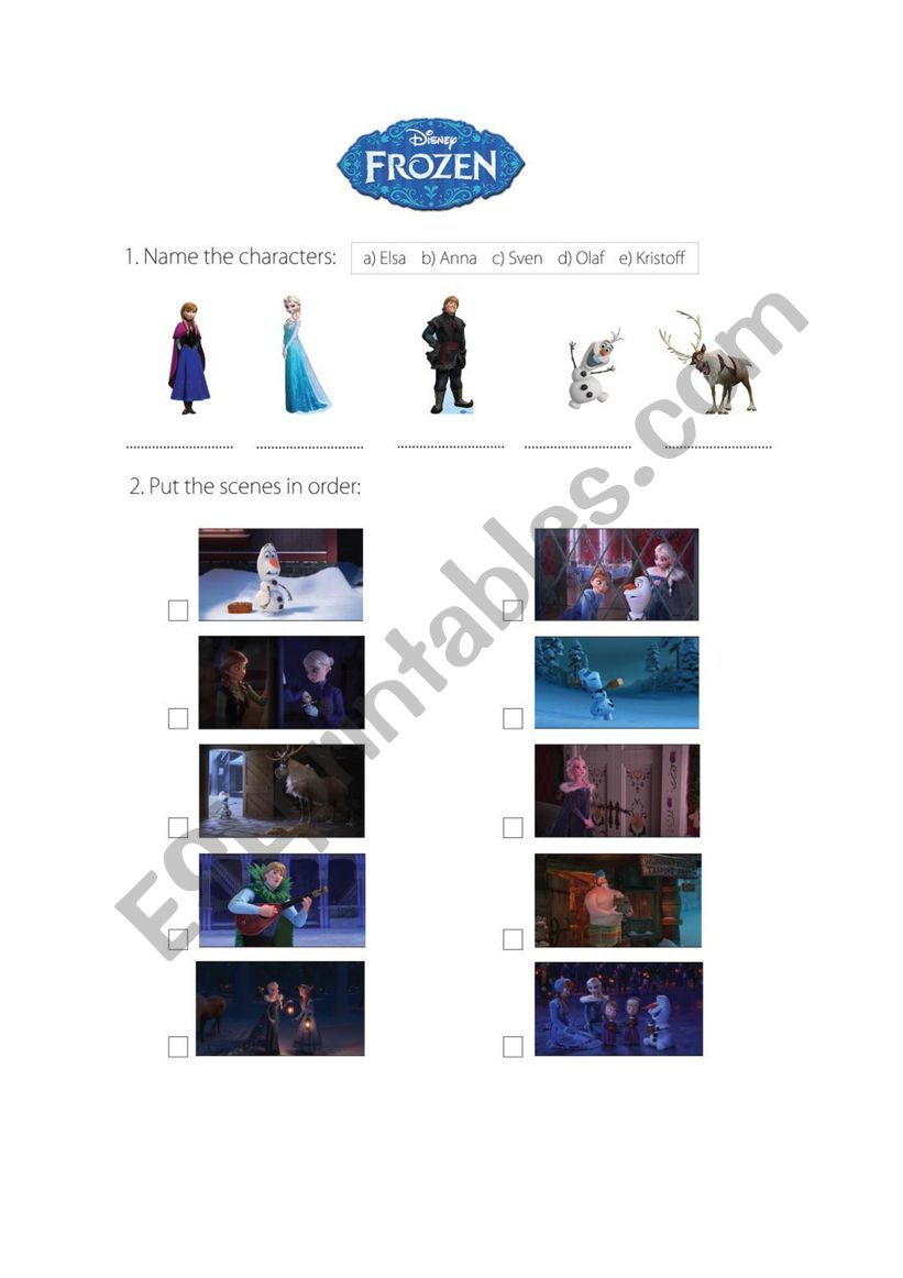 OlafÂ´s Frozen Adventure worksheet