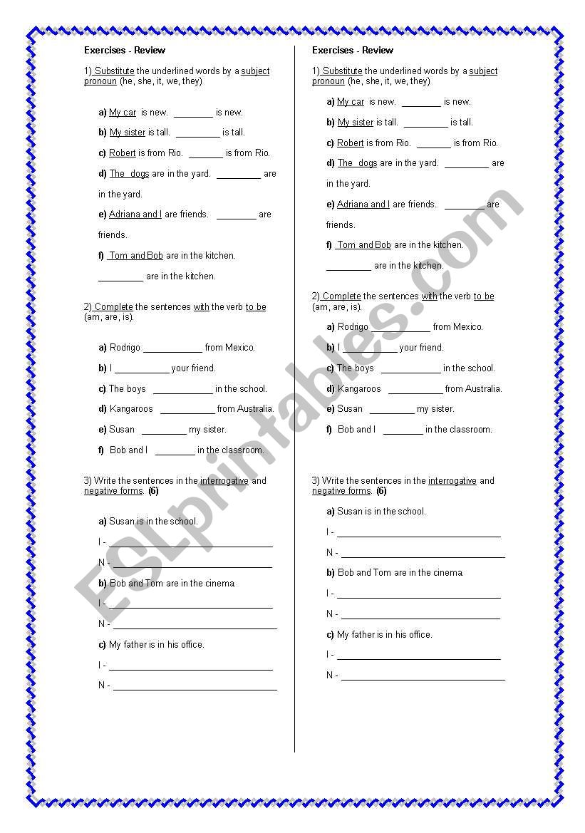 Exercises Verb to be worksheet