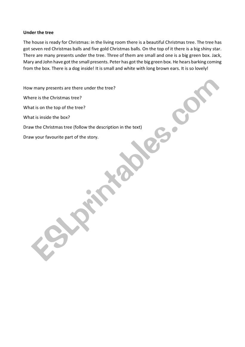 under the tree worksheet