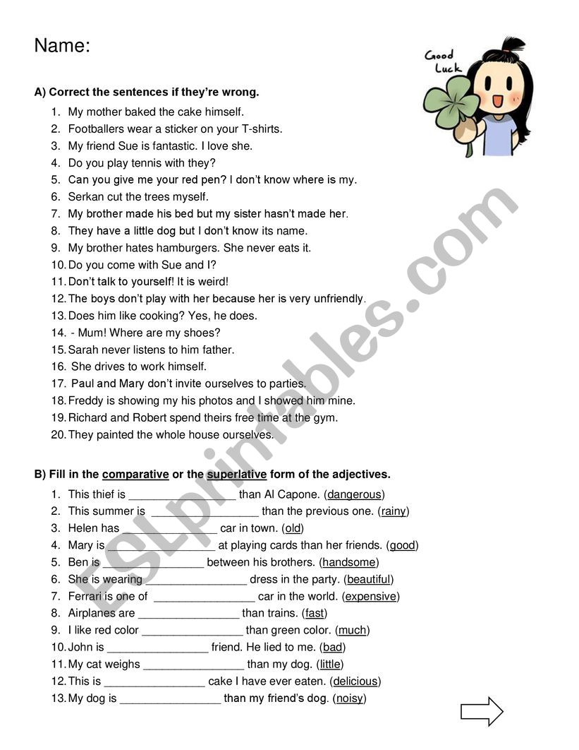 Comparative and superlative worksheet