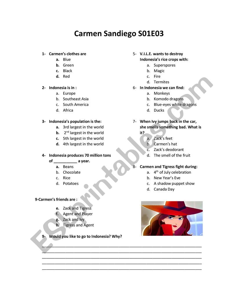 Carmen Sandiego  worksheet