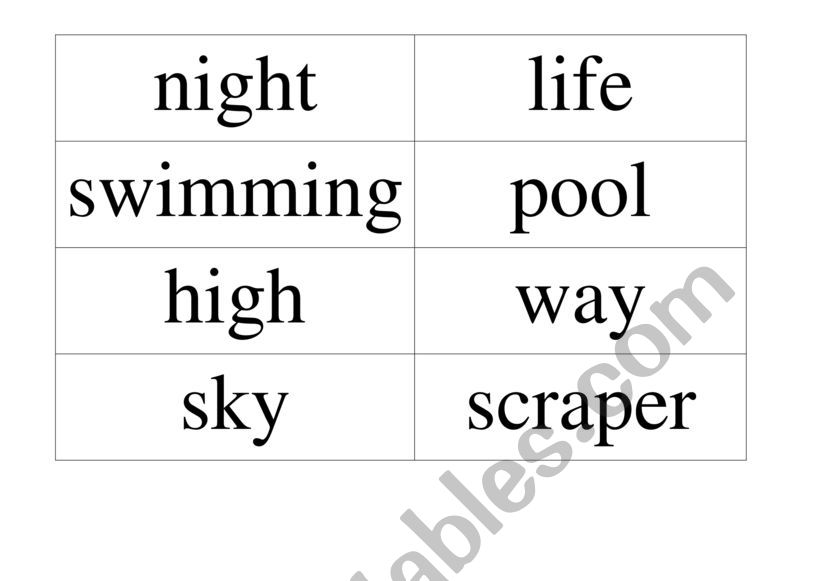 compound noun cards worksheet