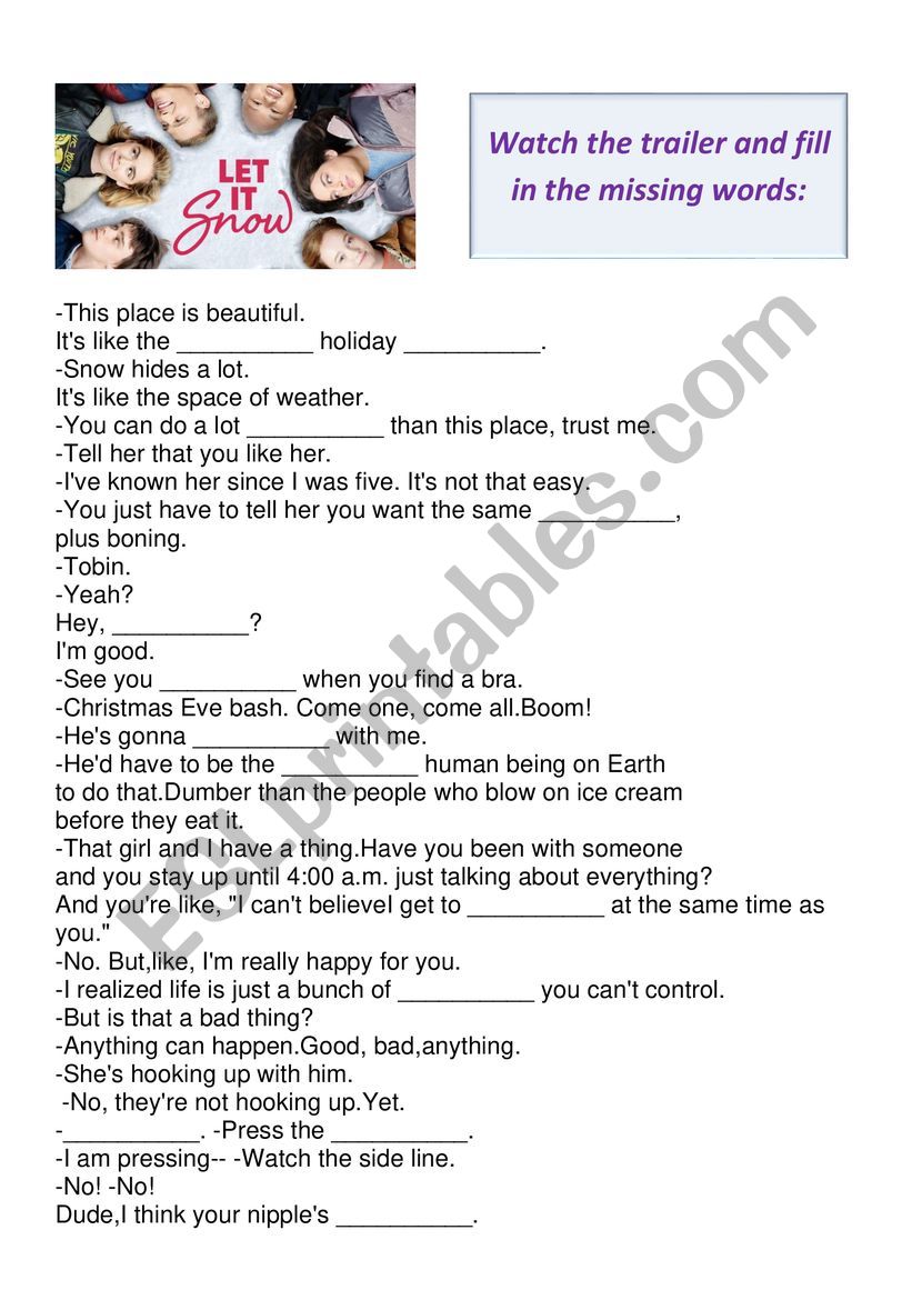 Let It Snow Netflix Film 19 Video Worksheet Esl Worksheet By Hitede