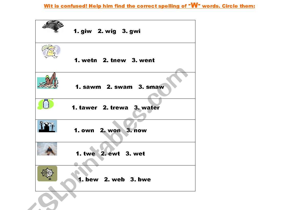 The letter W worksheet