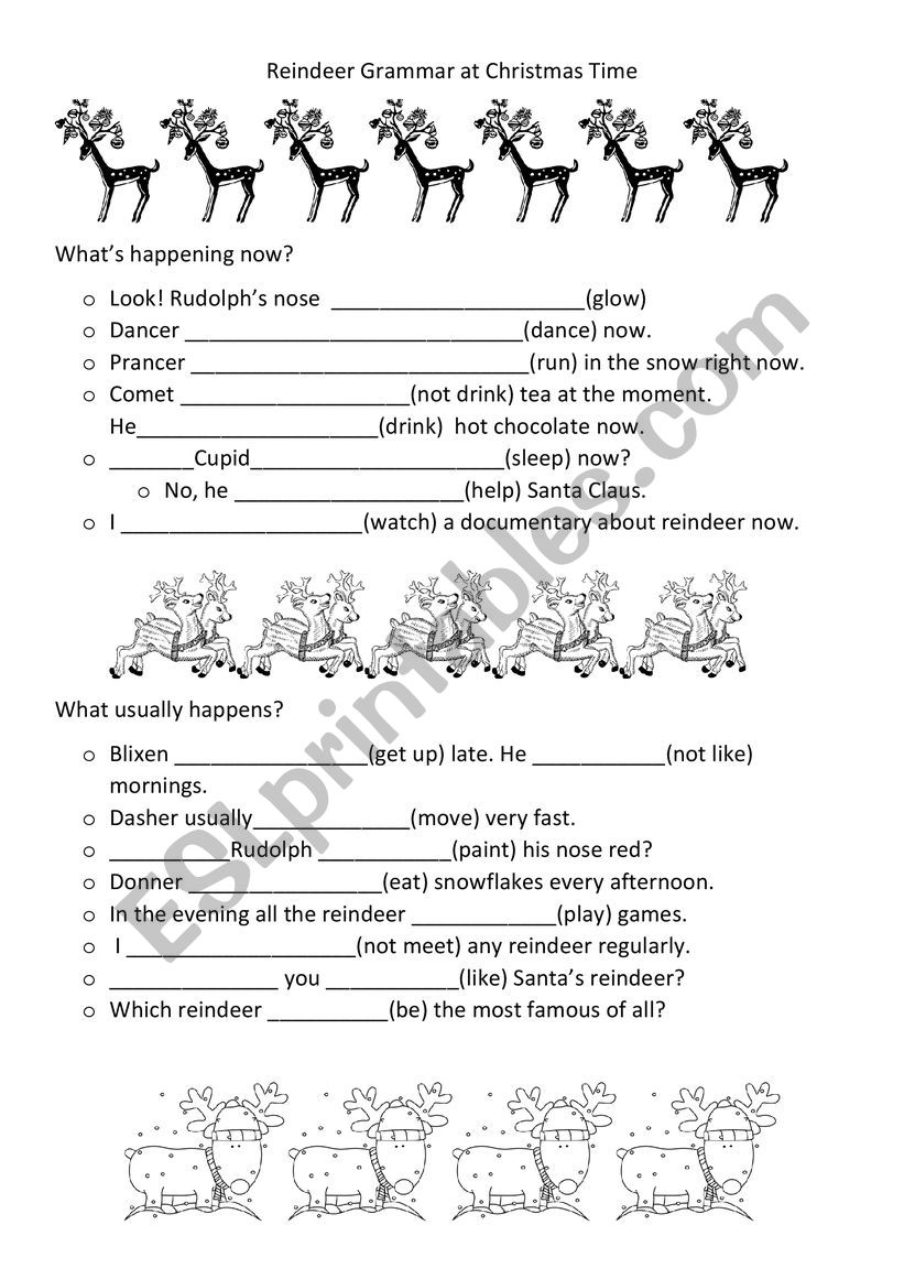 Reindeer Grammar at Christmas worksheet