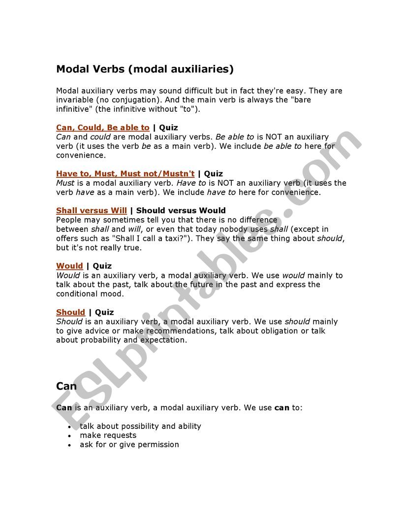 Modals worksheet