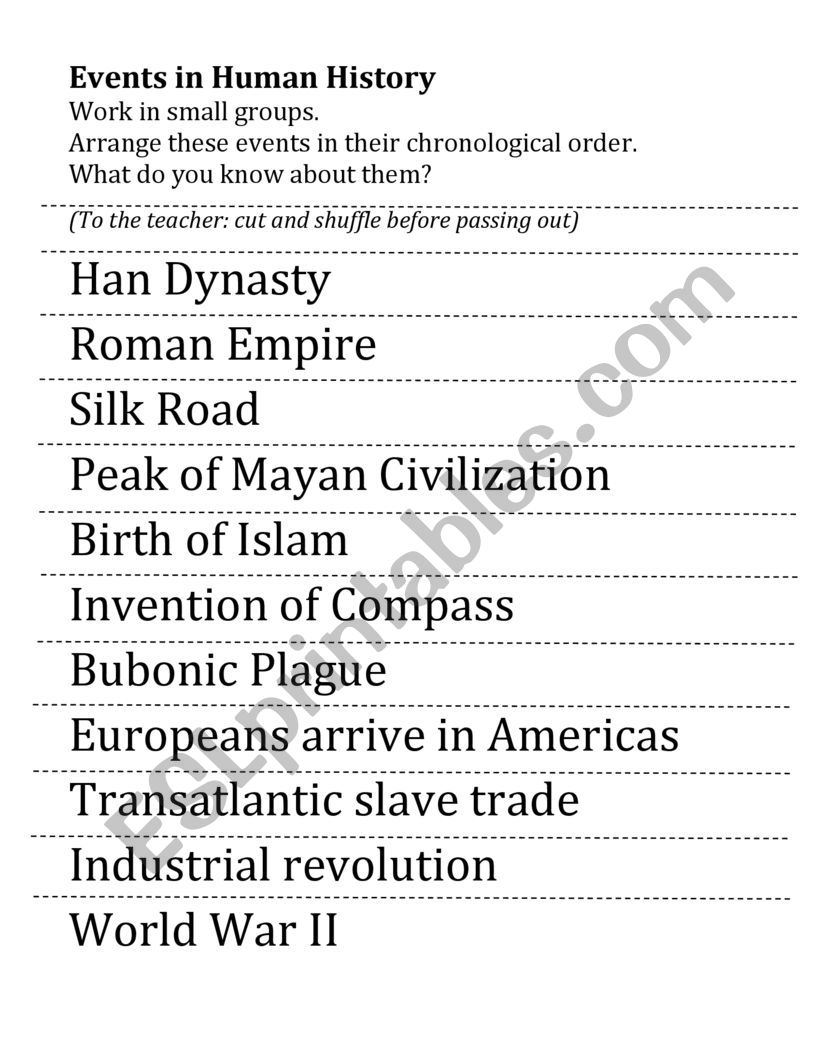 Events in Human History worksheet