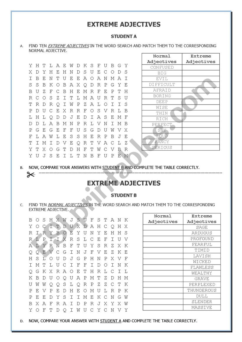 EXTREME ADJECTIVES worksheet