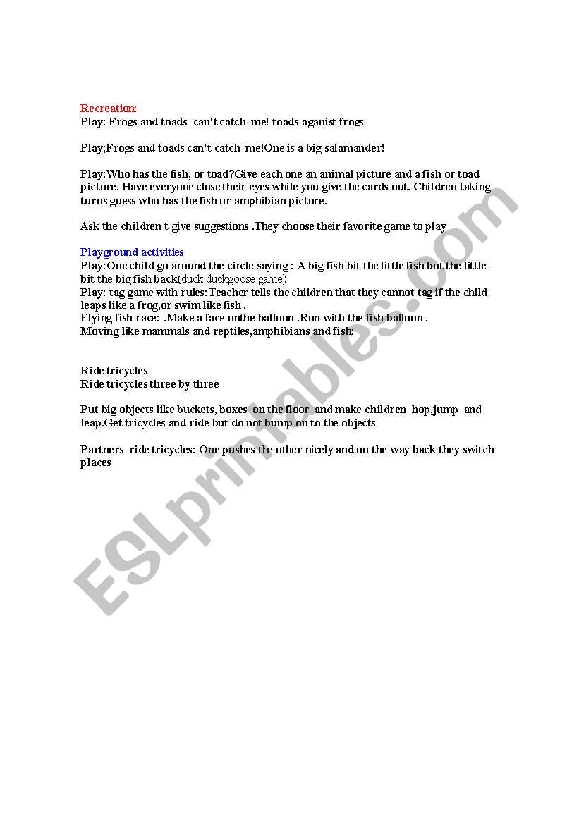 recreation and playground activities related to animals