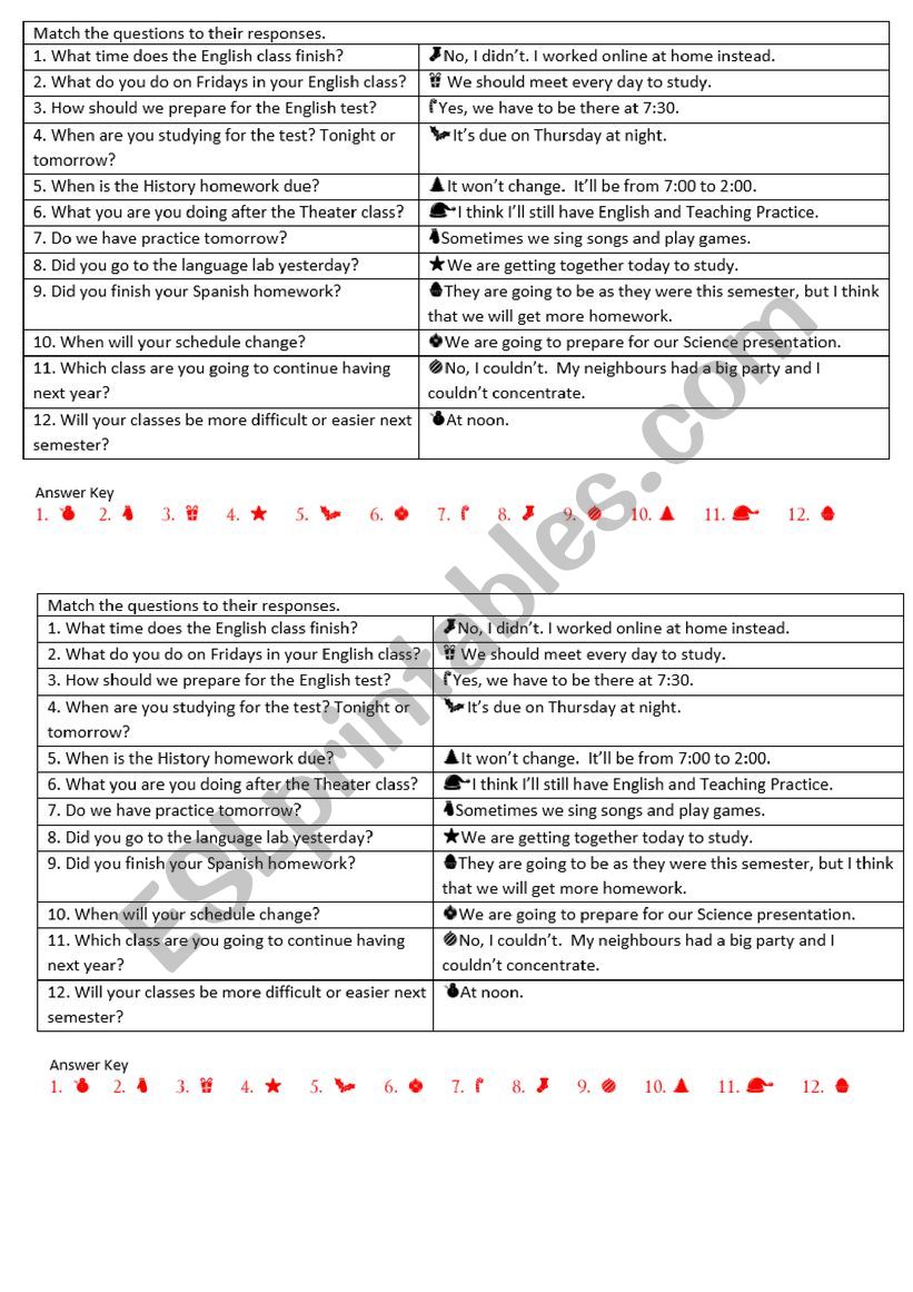 Matching: Recycling tenses worksheet