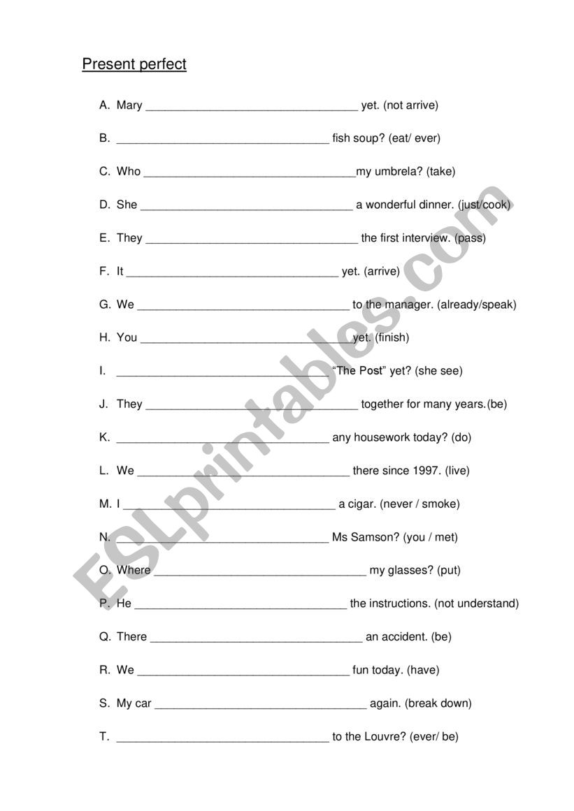 Present Perfect Exercises worksheet