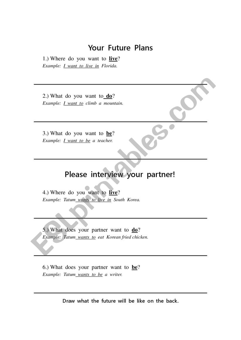 Future Plans interview worksheet