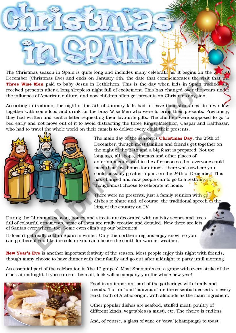 CHRISTMAS IN SPAIN worksheet