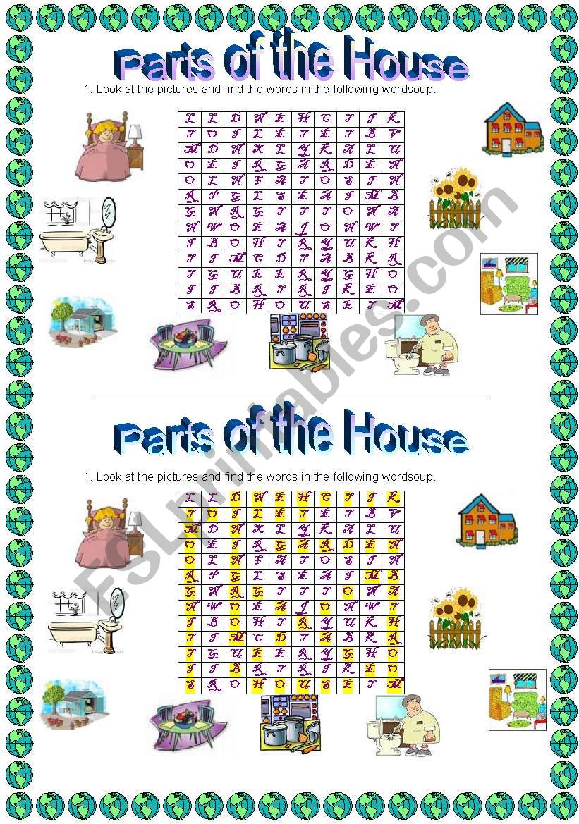 Parts of the house worksheet