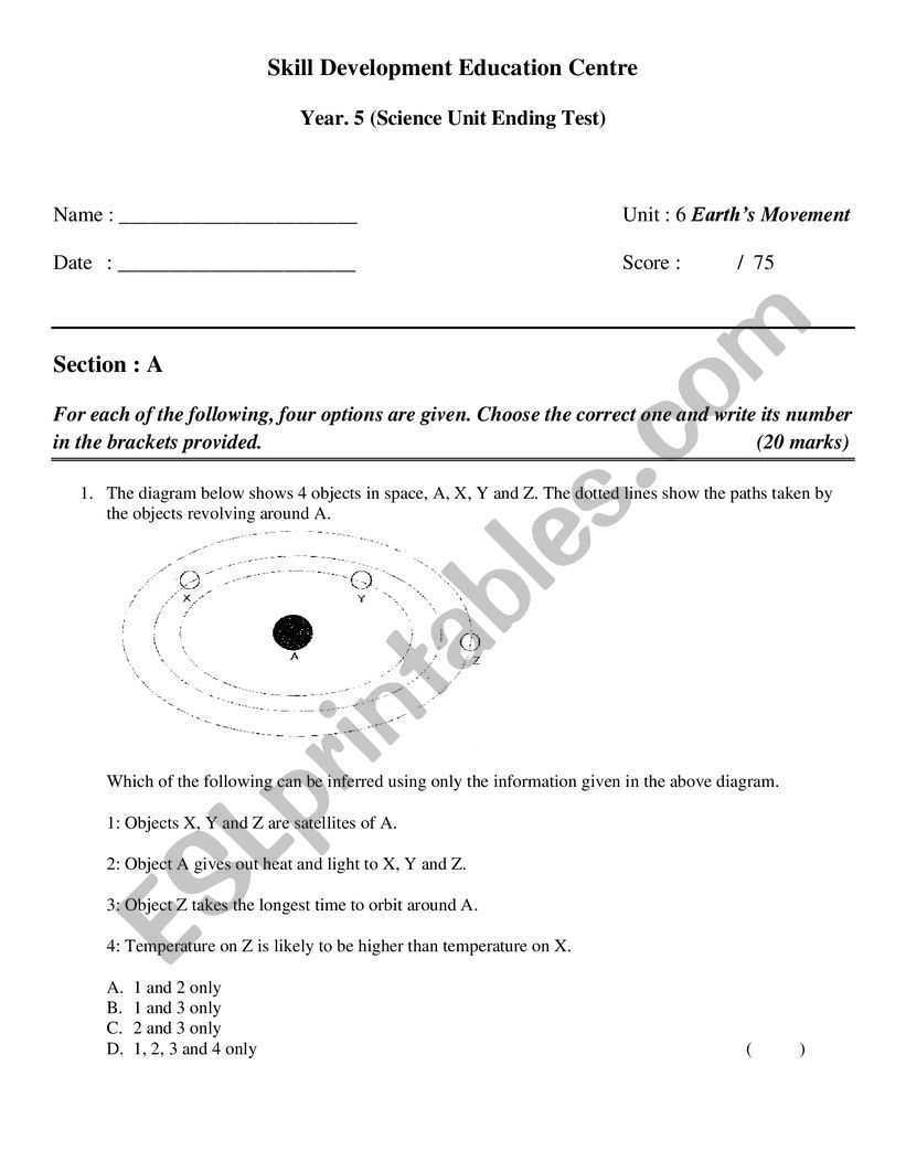 EarthÂ´s movement worksheet