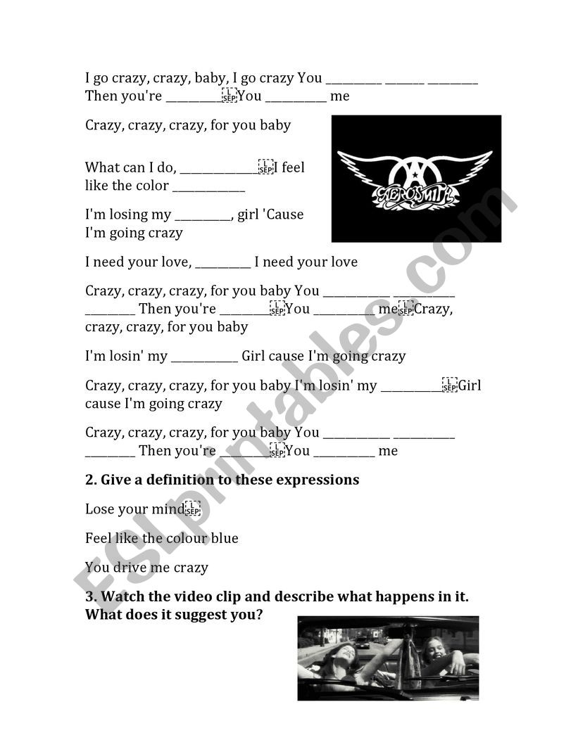 I'm gonna show you crazy lyrics worksheet