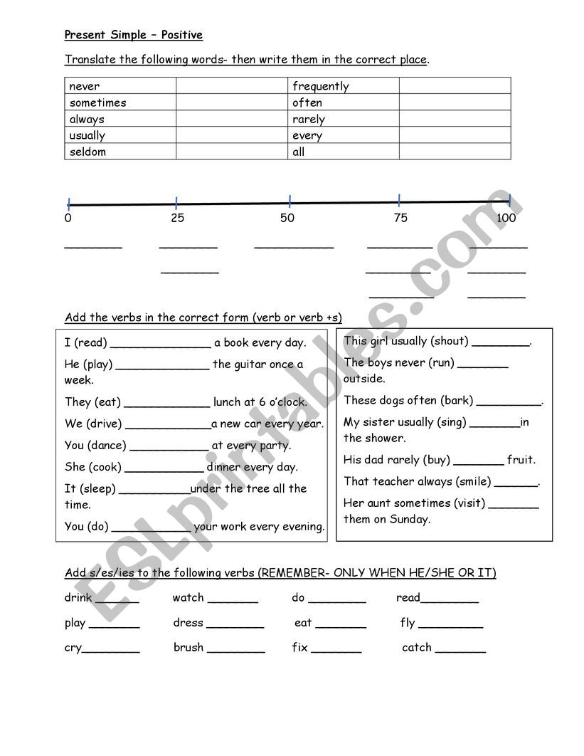 Present Simple- Positive worksheet