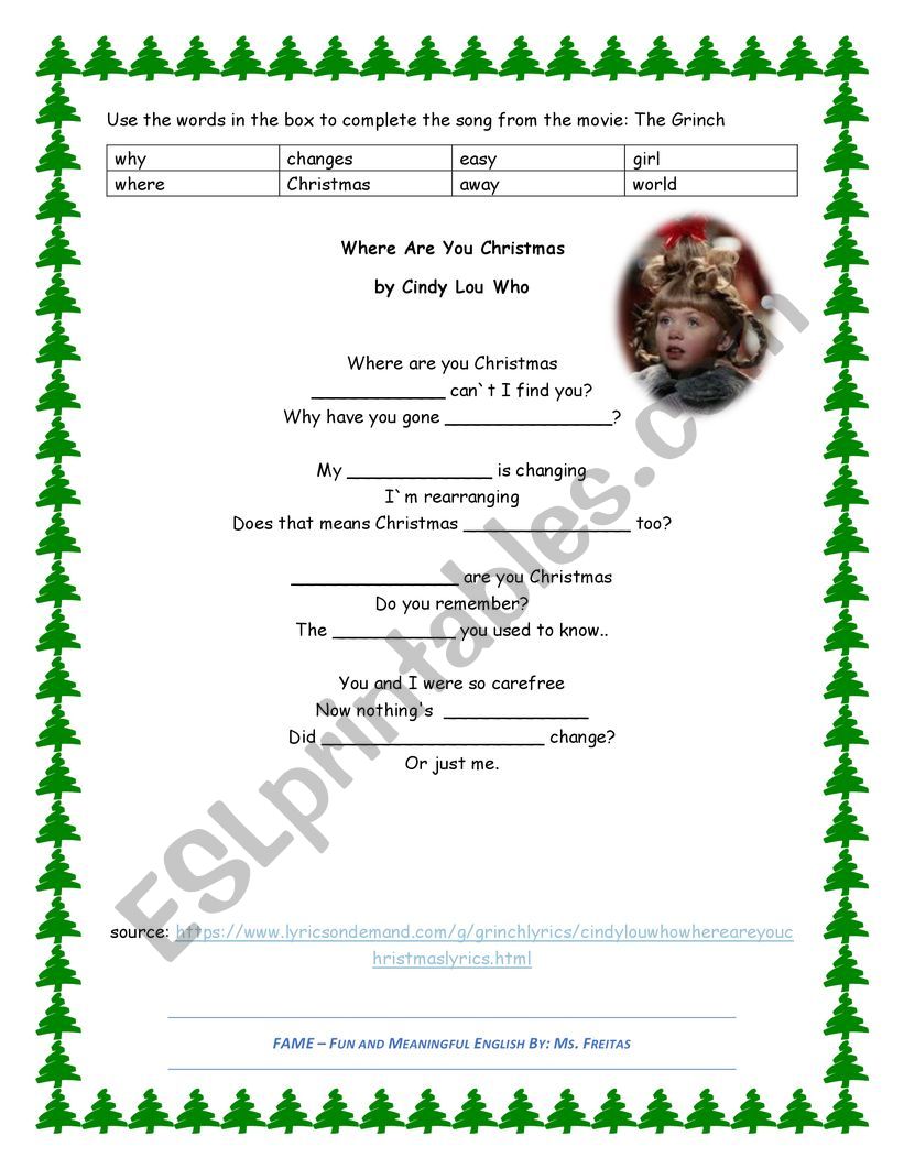 Where Are You Christmas by: Cindy Lou Who