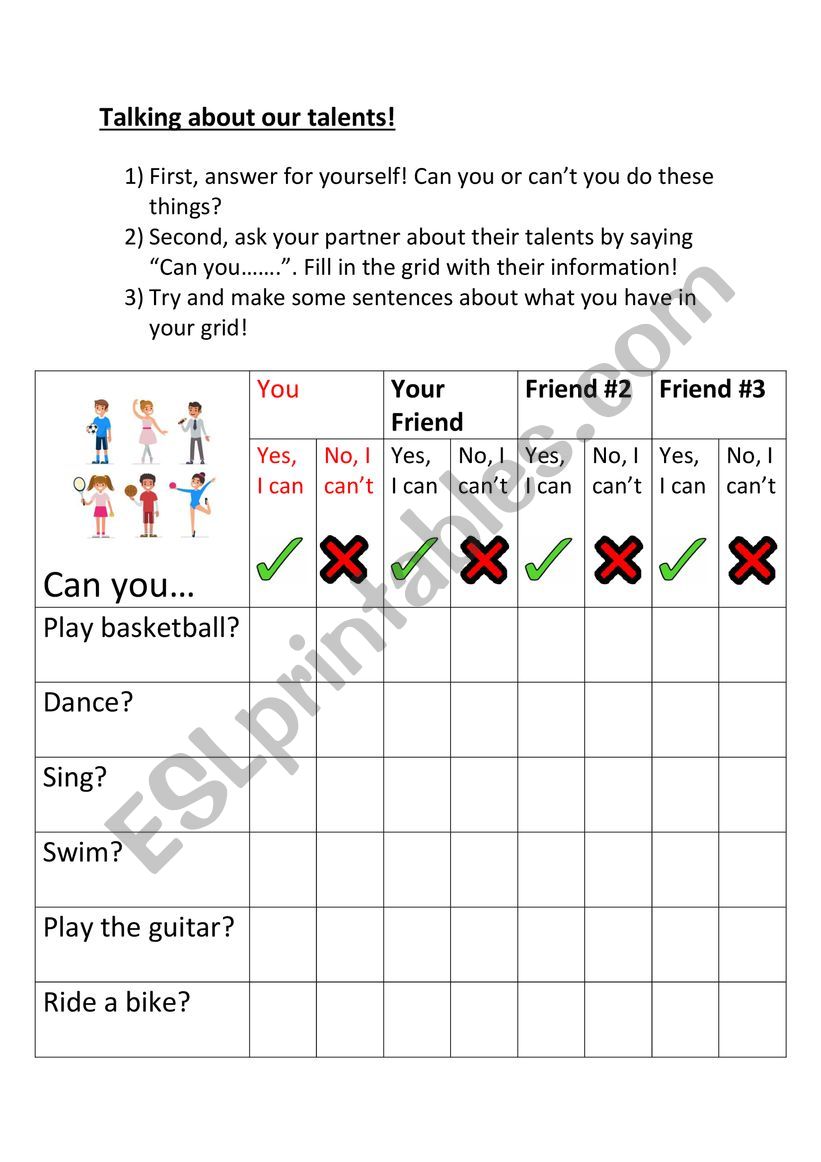 Talking about talents (I can/I canÂ´t)