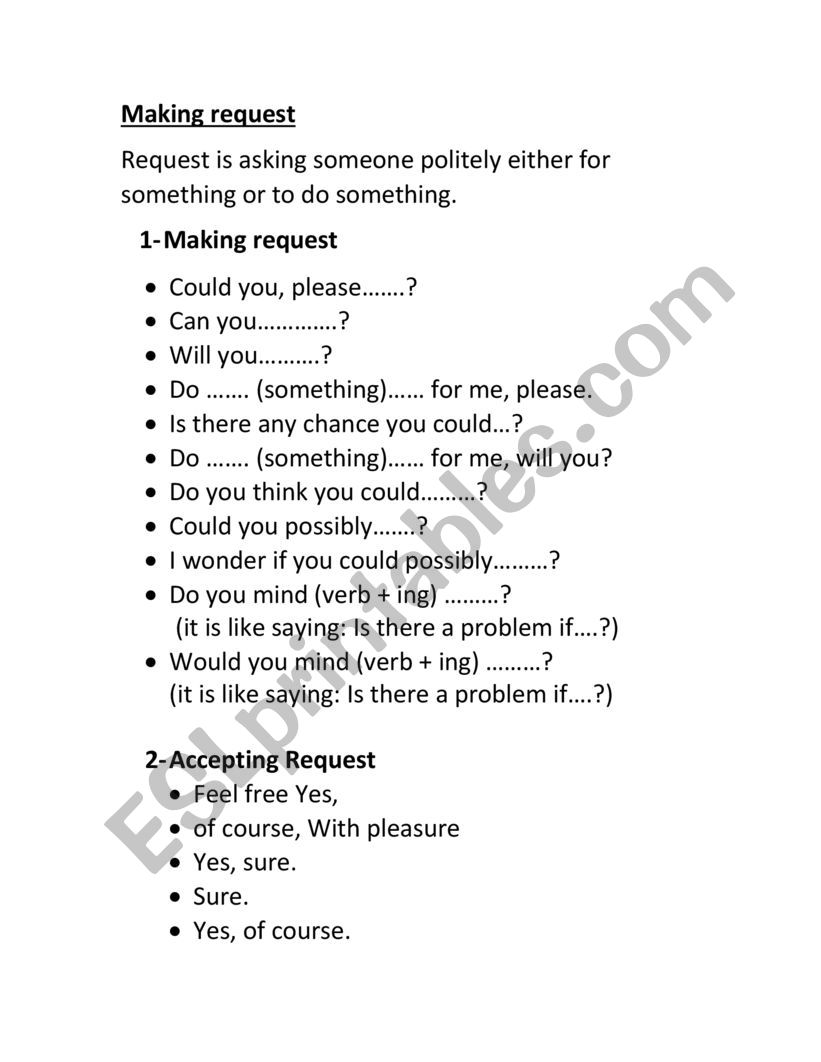 Expressing Request worksheet