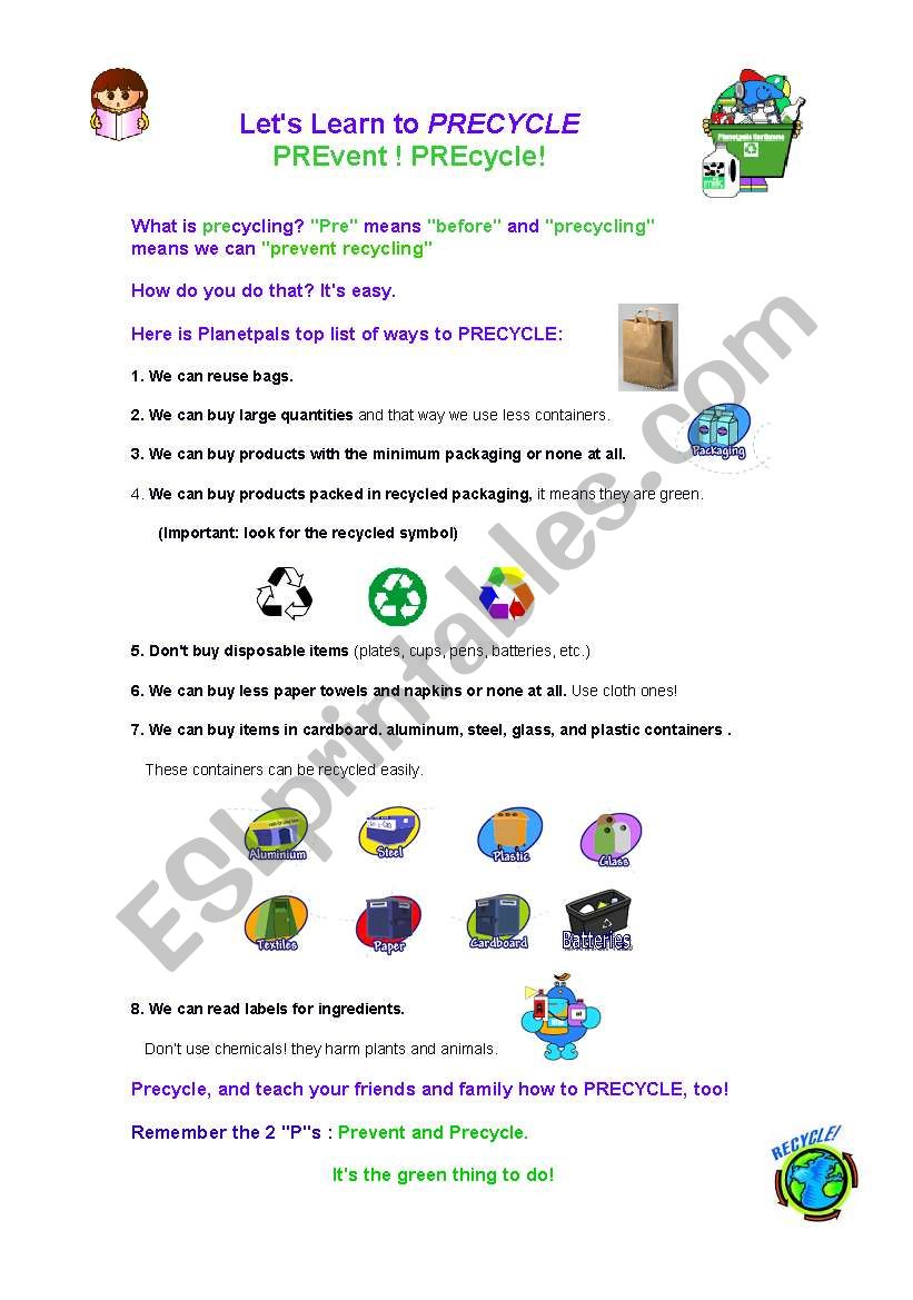 Lets learn to precycle! worksheet