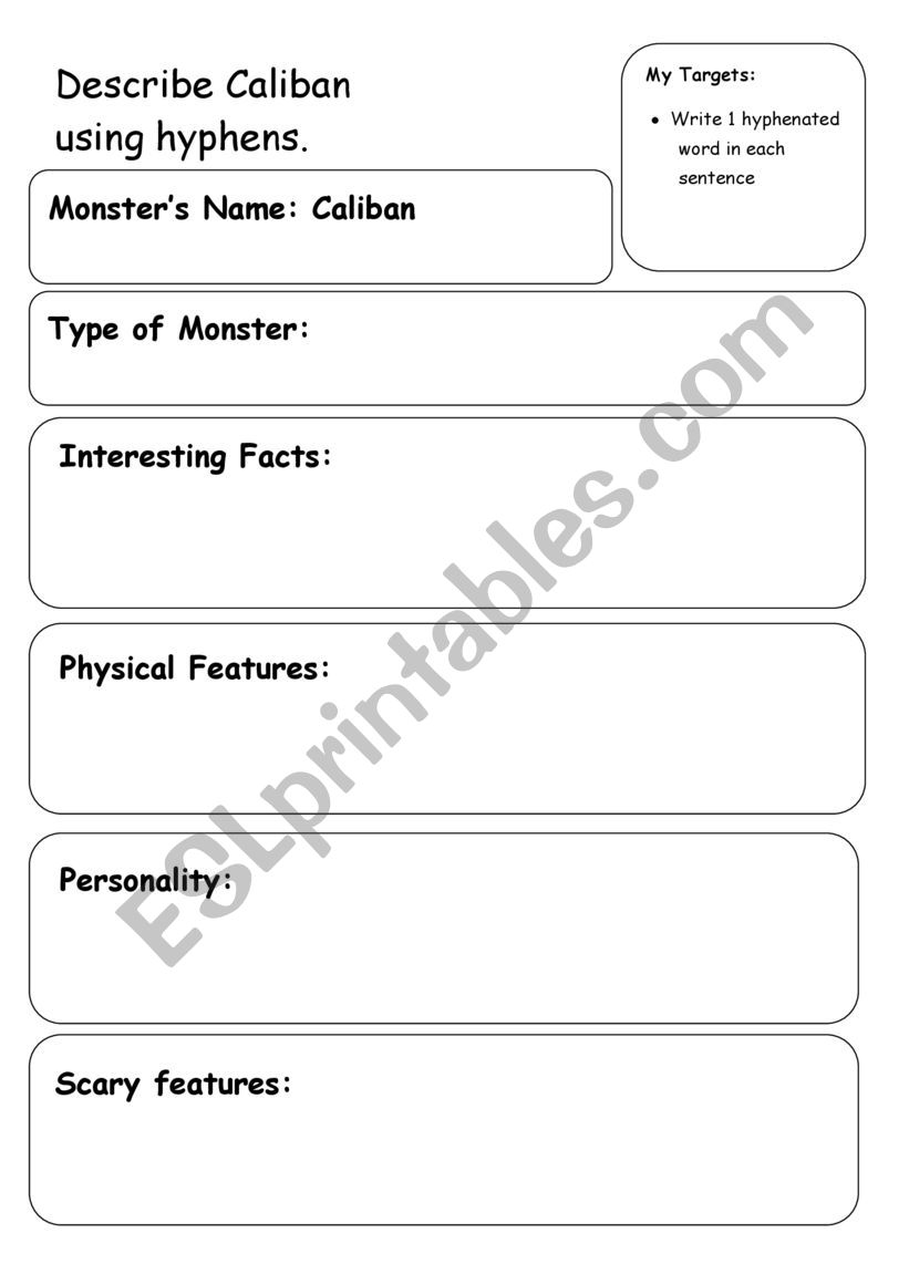 Caliban Tempest worksheet