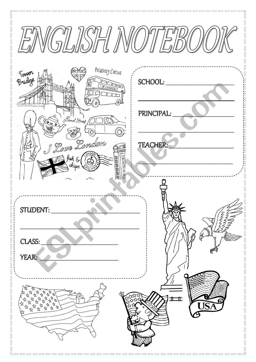 English Notebook front page worksheet