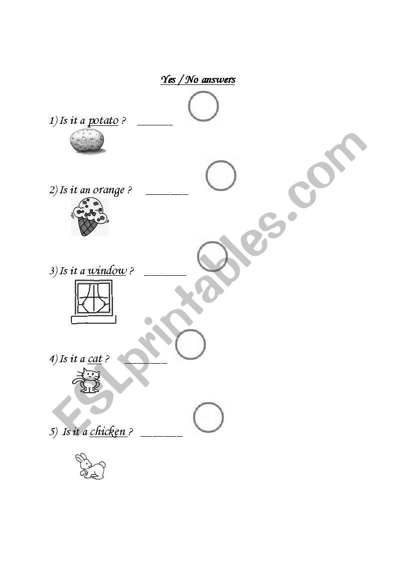 Yes/no  answers worksheet