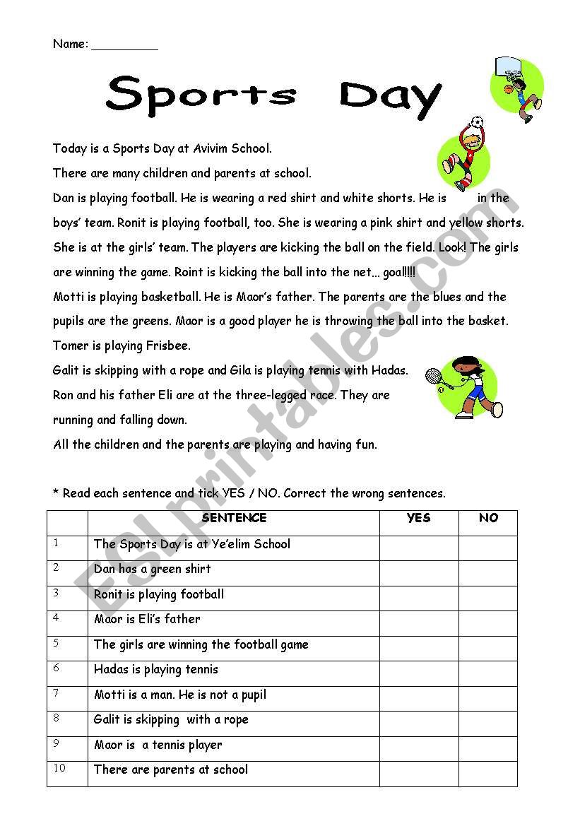 Sports Day worksheet