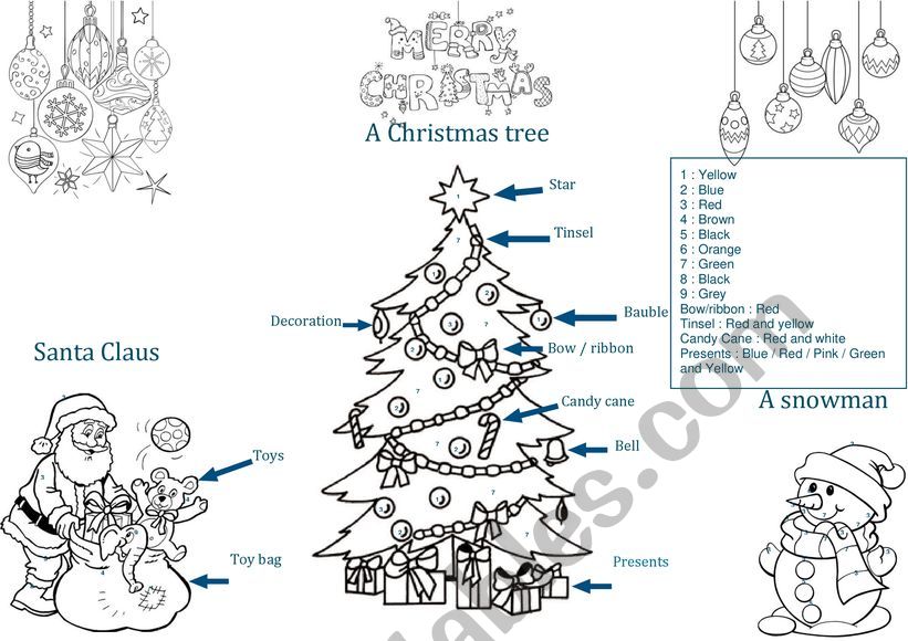 Christmas Vocabulary for beginners + colouring 
