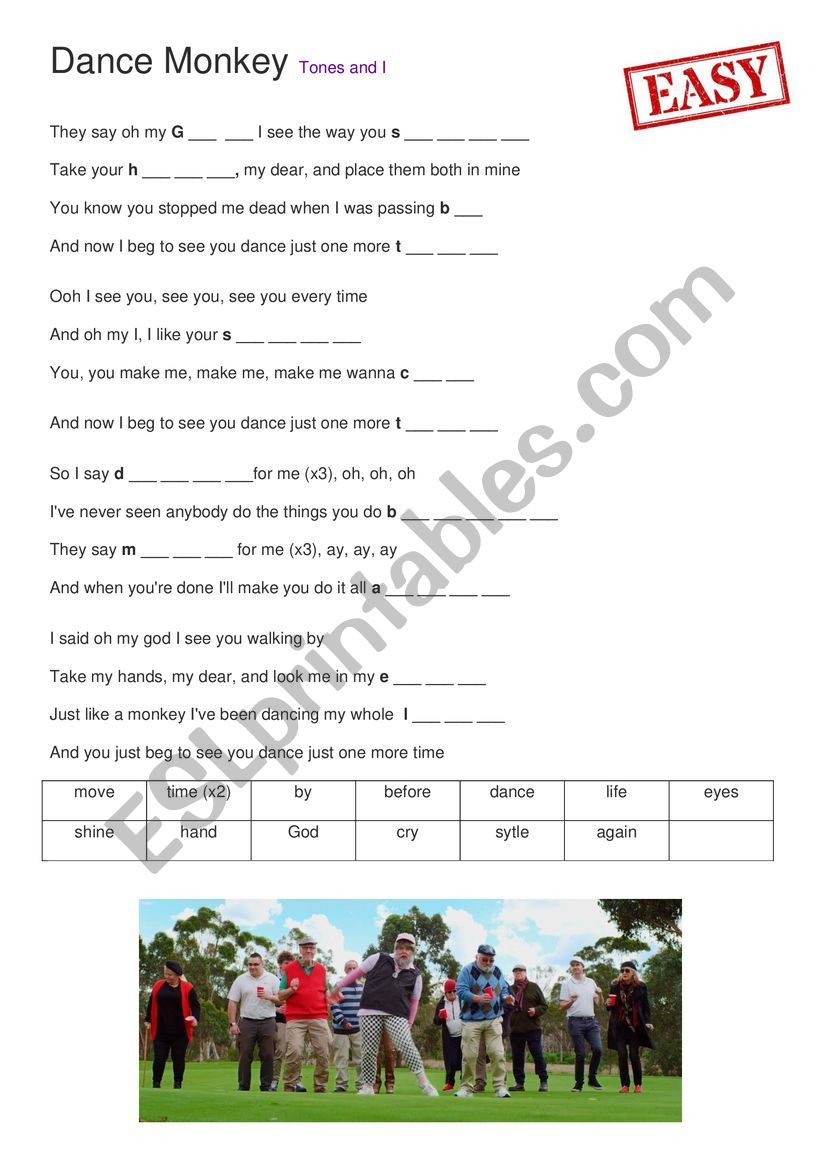 Dance Monkey Lyrics English Esl Worksheets For Distance Learning And Physical Classrooms