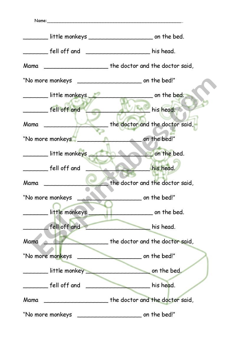 Five Little Monkeys Listening Activity