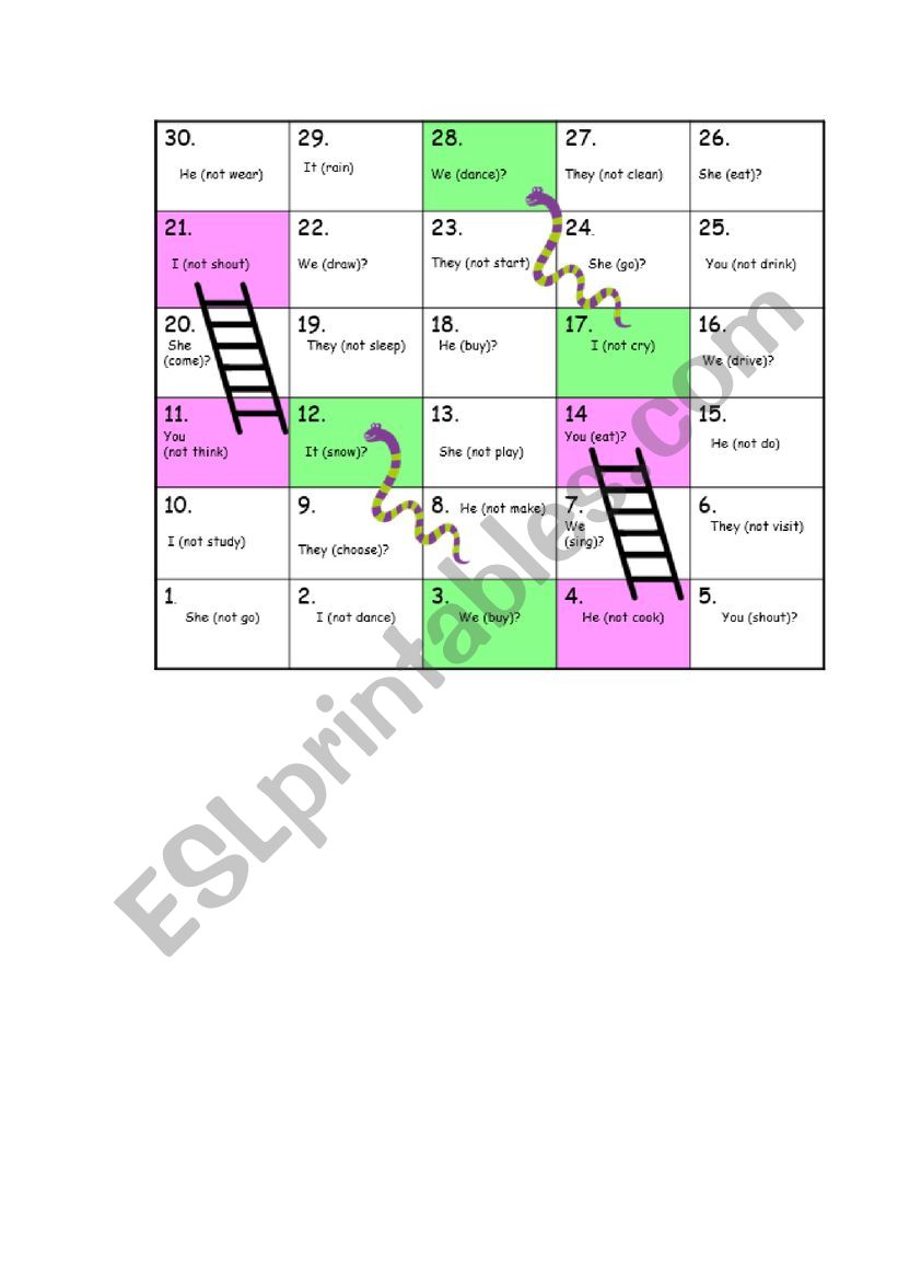 Snakes and ladders game Past Tense