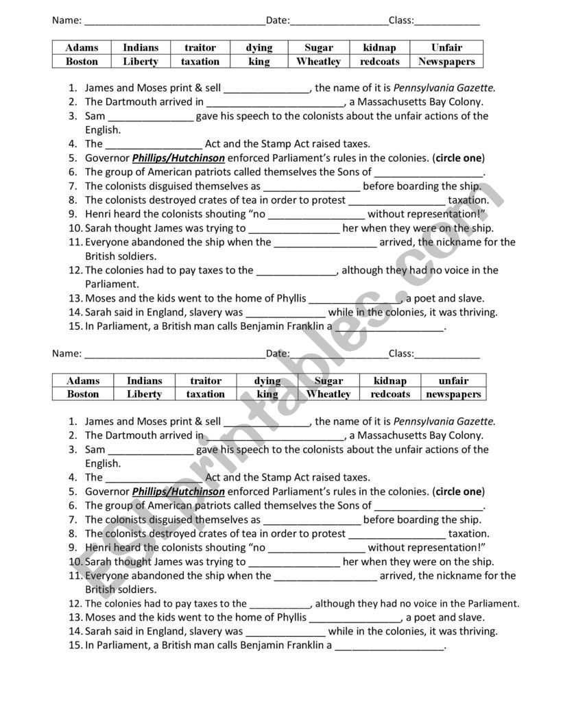 Boston Tea Party Video Worksheet - ESL worksheet by jameson.webb In Boston Tea Party Worksheet