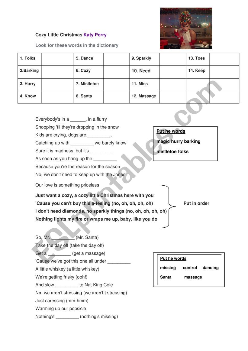 Cozy Kate Perry worksheet