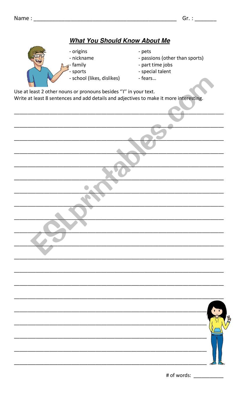 Writing Task worksheet