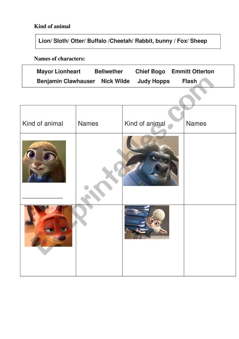 Zootopia  worksheet