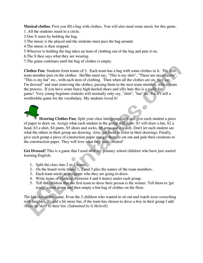 Clothes games worksheet