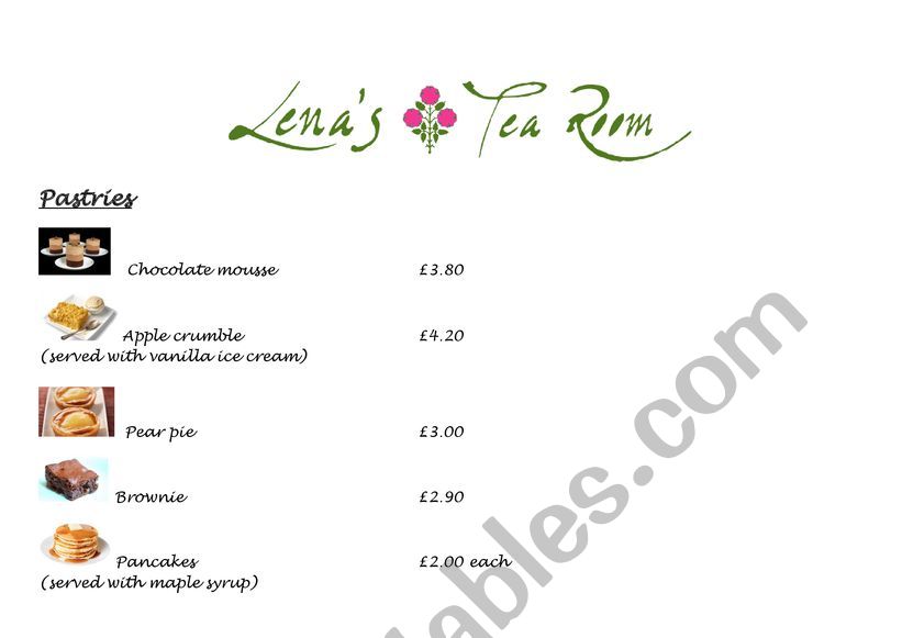 Lenas tea room worksheet