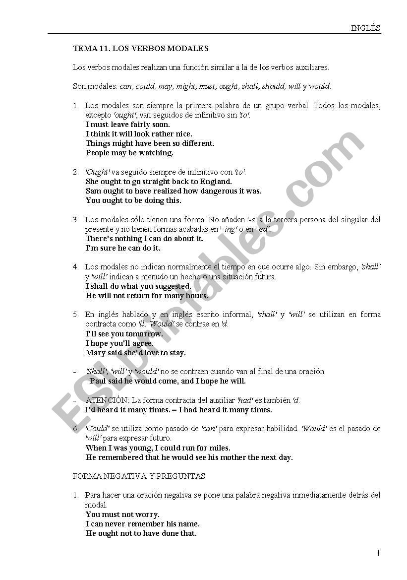 Modal verbs worksheet