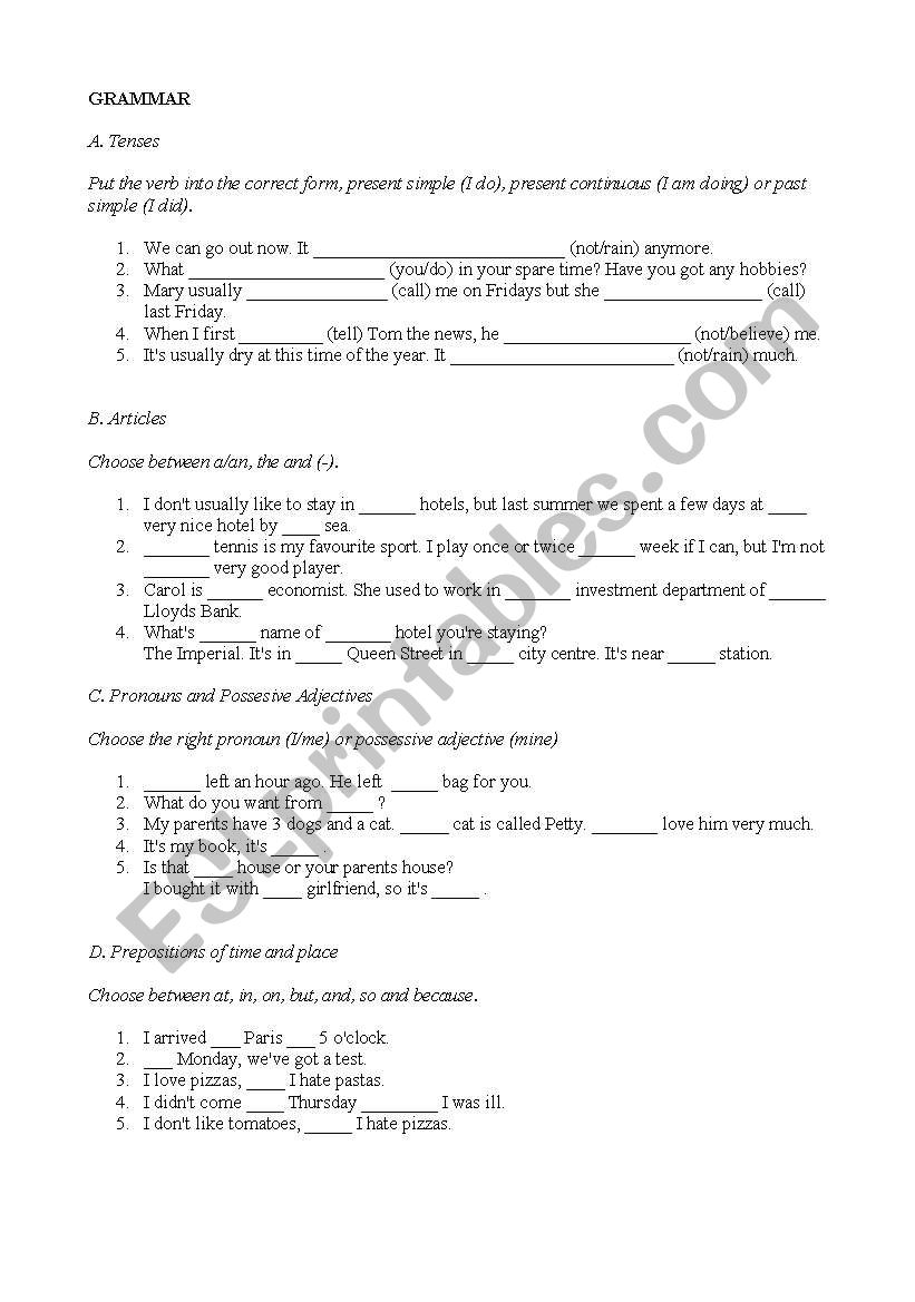 Elementary Grammar worksheet